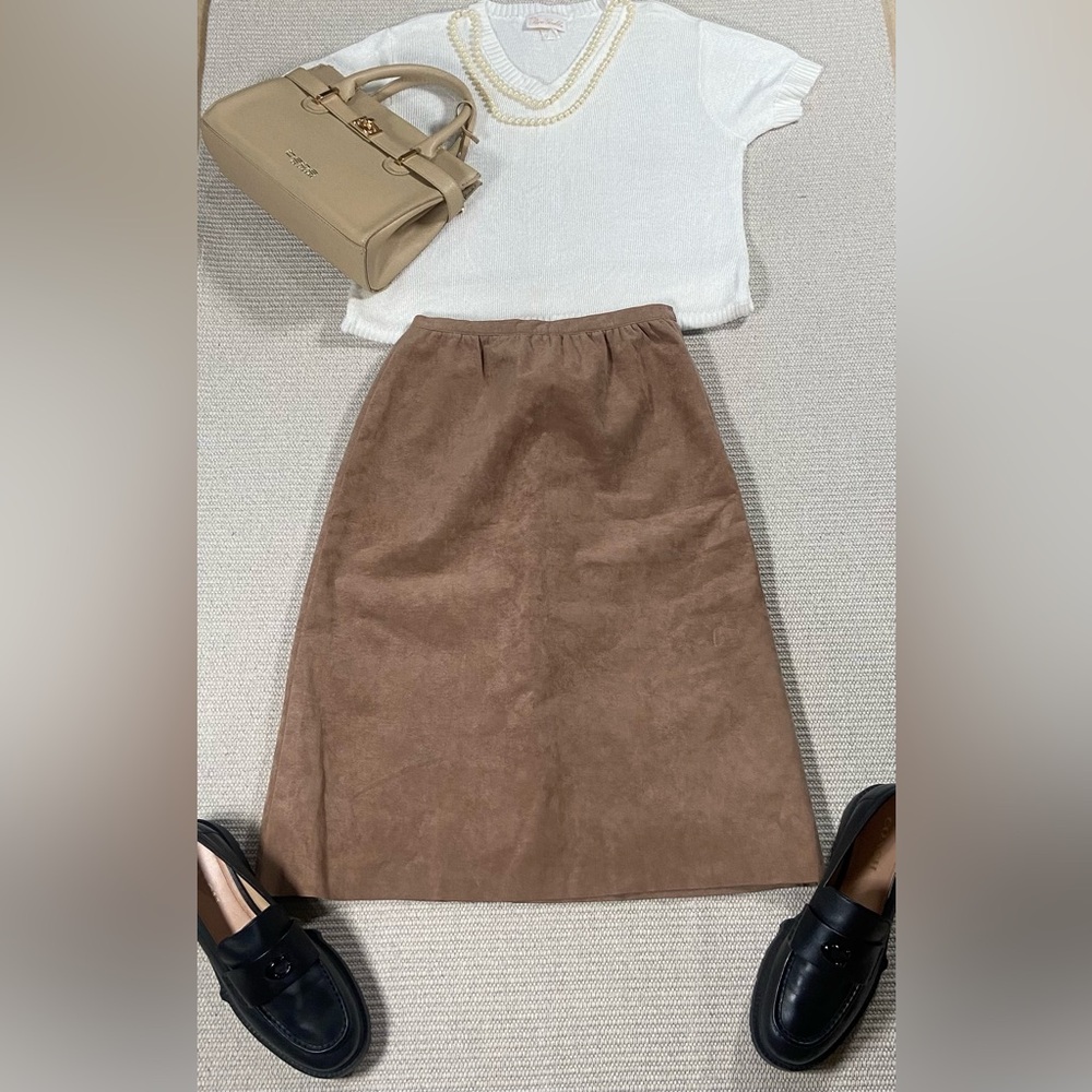 Vintage Brooks Brothers Brown Suede A-Line Midi Skirt Women’s 8
